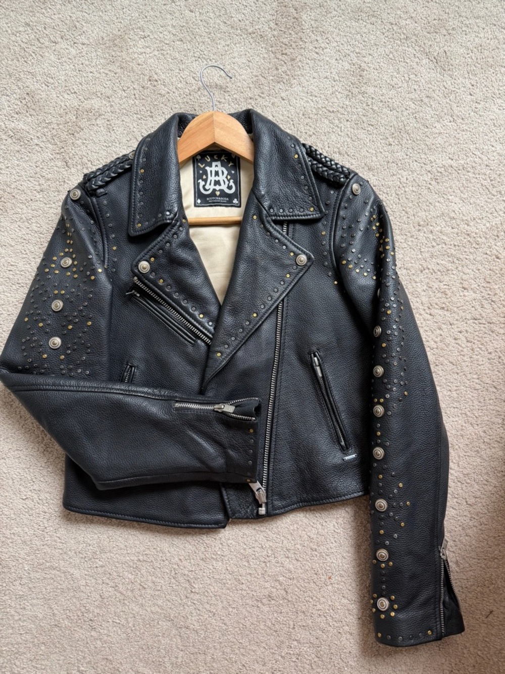 Scotch & Soda Studded Leather Moto Jacket Black Size XS